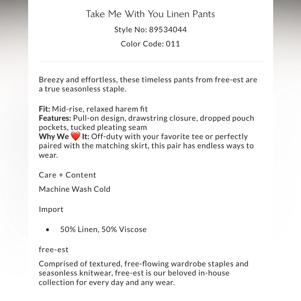 NWT Free People, Take Me With You Linen Pants, small. - Picture 12 of 12